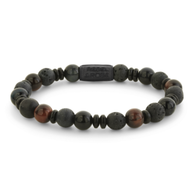 Rebel & Rose Rebel & Rose Armband RR-80123-B-L Variations Mix Black 8mm Maat L