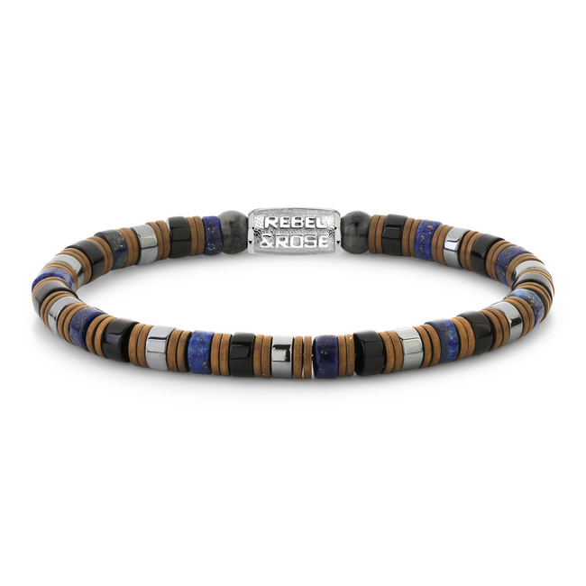 Rebel & Rose Rebel & Rose Armband RR-60149-S-L Slices Mixed Blue 6mm Maat L