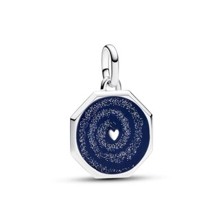 Pandora Pandora Bedel 793040C01 Hart Octagon Zilver met Blauw Glitter Emaile