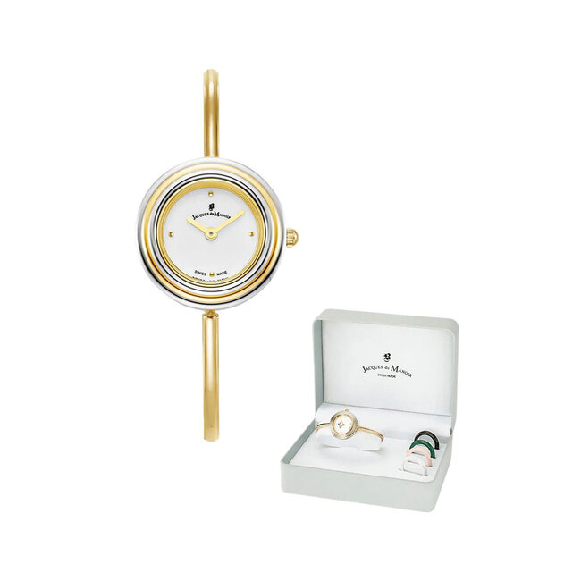 Jacques du Manoir Jacques Du Manoir JWL05401 Aurora Horloge Staal Goudkleurig  met witte wijzerplaat maat 26 mm met 4 verschillende ringen
