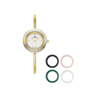 Jacques du Manoir Jacques Du Manoir JWL05401 Aurora Horloge Staal Goudkleurig  met witte wijzerplaat maat 26 mm met 4 verschillende ringen