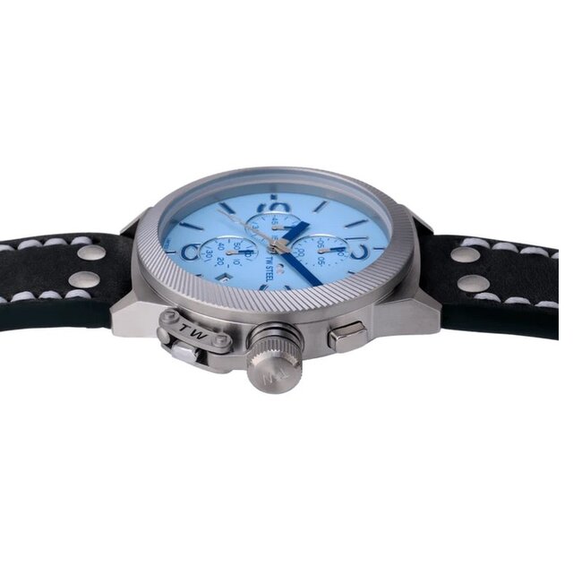 TW Steel TW Steel Horloge CS127 Canteen Staal Quart Swiss Made Chronograaf met Lichtblauwe Wijzerplaat 45mm 20th Anniversary Collection