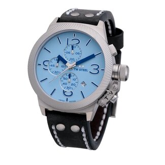TW Steel TW Steel Horloge CS127 Canteen Staal Quart Swiss Made Chronograaf met Lichtblauwe Wijzerplaat 45mm 20th Anniversary Collection