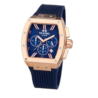 TW Steel TW Steel Horloge TO3 Staal Rechthoekige Kast met Rosegouden Plating Quartz Chronograaf en met Rubberen Band met Vouwsluiting