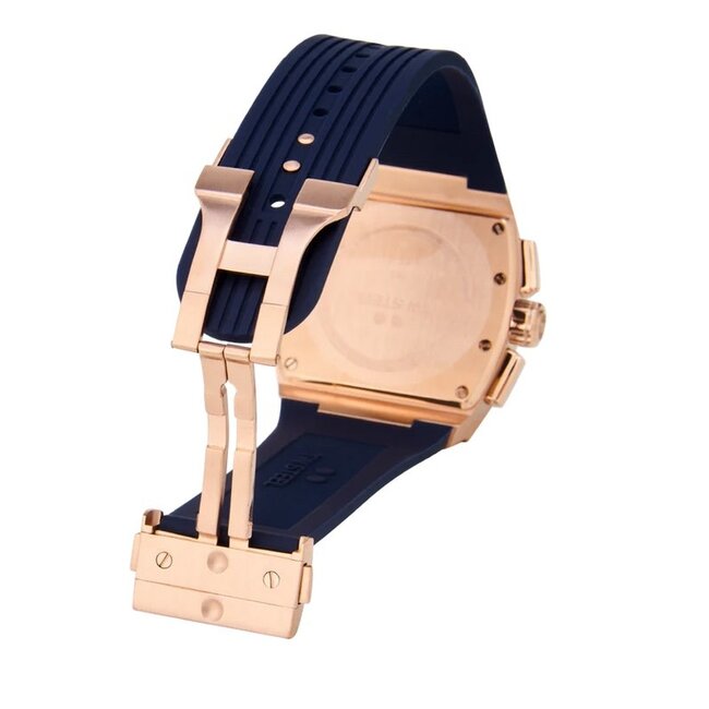 TW Steel TW Steel Horloge TO3 Staal Rechthoekige Kast met Rosegouden Plating Quartz Chronograaf en met Rubberen Band met Vouwsluiting