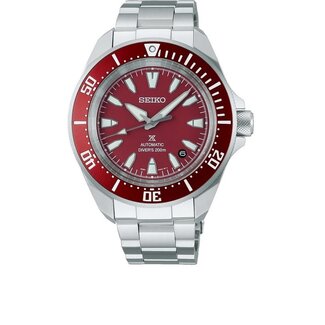 Seiko Seiko Horloge SRPL11K1 Prospex Staal Automaat 200m Waterdicht met Rode Wijzerplaat en Bezel 41mm