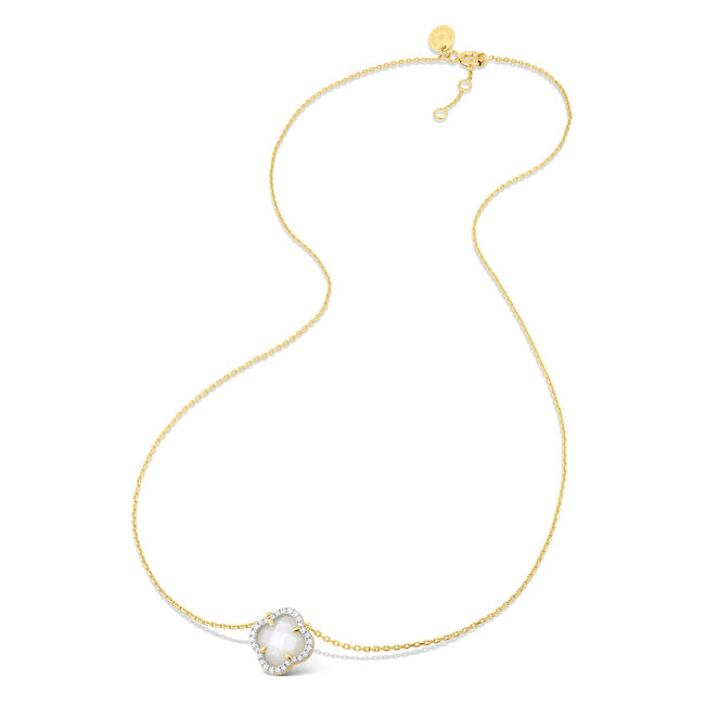 Morganne Bello Morganne Bello Collier 3013YB211D 18k Geelgoud Victoria met Mini Hanger Mother of Pearl 1.189 ct en Witte diamanten 0,096ct 42cm