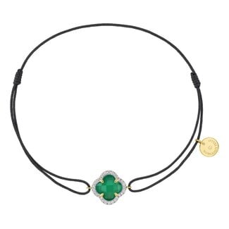Morganne Bello Morganne Bello Armband 30X04YB285D 14k Geelgoud met Mini Groen Agaath 1.144crt en Diamanten 0.096crt met Grijs Koord
