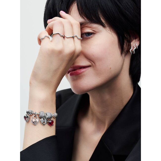 Pandora Pandora Bedel 793119C01 Zilver Hart met Zirkonia en Hart met Rood Enamel