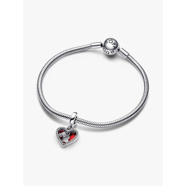 Pandora Pandora Bedel 793119C01 Zilver Hart met Zirkonia en Hart met Rood Enamel