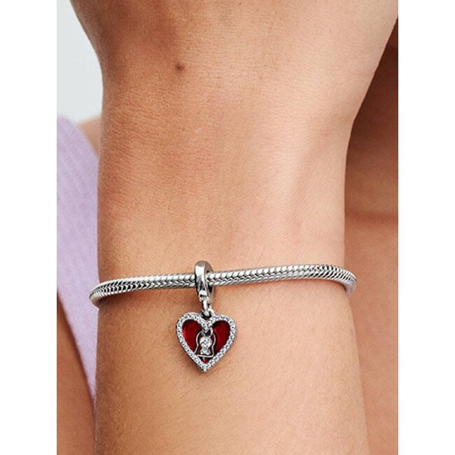 Pandora Pandora Bedel 793119C01 Zilver Hart met Zirkonia en Hart met Rood Enamel