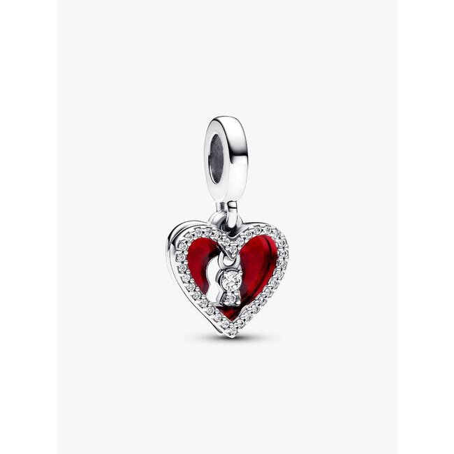 Pandora Pandora Bedel 793119C01 Zilver Hart met Zirkonia en Hart met Rood Enamel