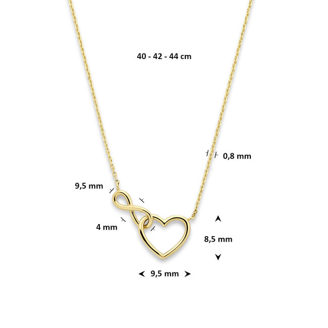The House Of Blinckers THOB Collier 40.35628 14k Geelgoud Hart met Infintie Teken 40-42-44cm