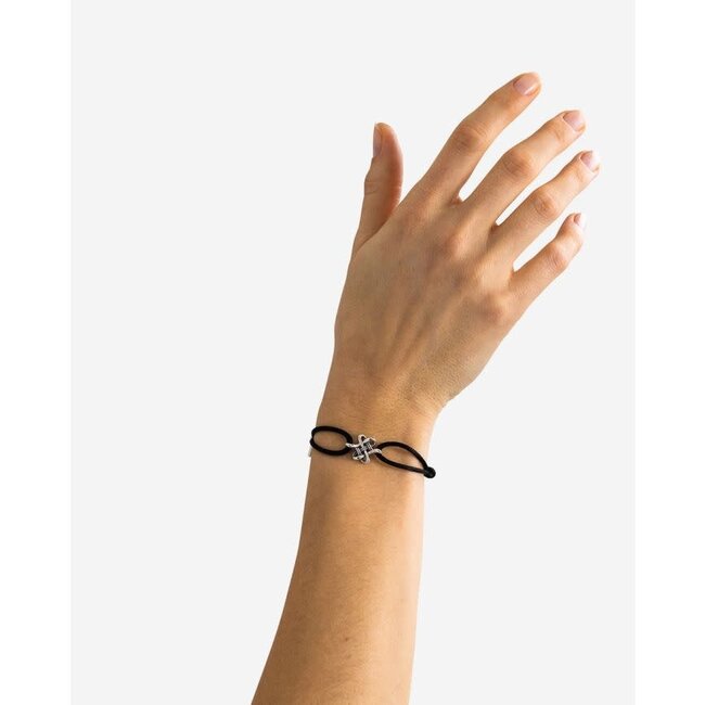 Buddha to Buddha Buddha to Buddha Armband 185BL M Endless Knot Cord Zwart Zilver