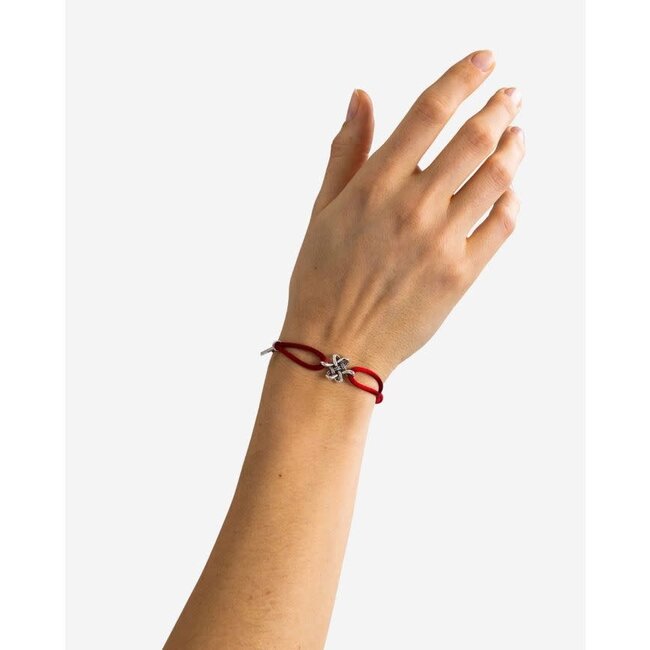 Buddha to Buddha Buddha to Buddha Armband 185RD M Endless Knot Cord Rood Zilver