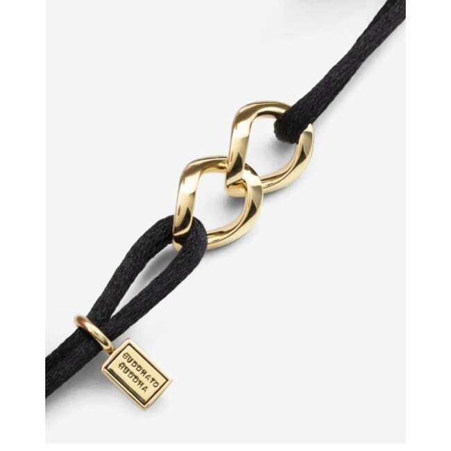 Buddha to Buddha Buddha to Buddha Armband 135BL GV M Chain XS Cord Zwart Zilver met Geelgouden Plating