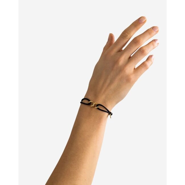 Buddha to Buddha Buddha to Buddha Armband 135BL GV M Chain XS Cord Zwart Zilver met Geelgouden Plating