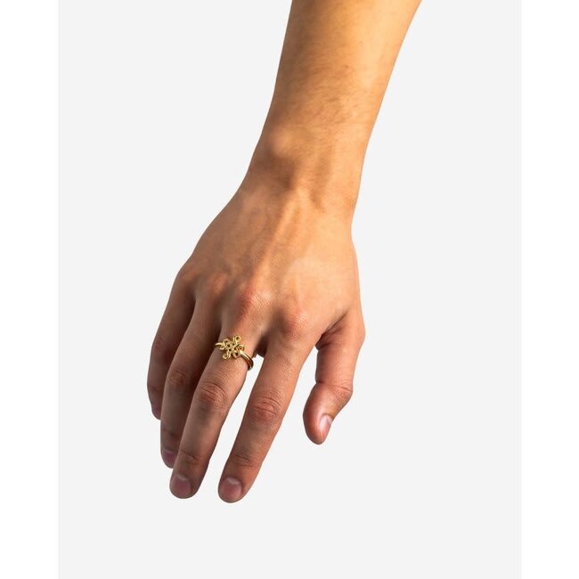 Buddha to Buddha Buddha to Buddha Ring 214GV 17 Endless Knot Zilver mer Geelgouden Plating Maat 17