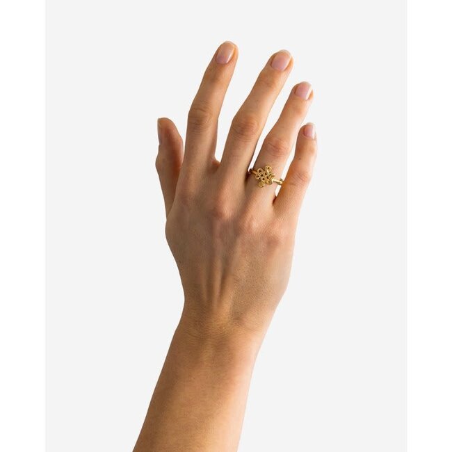 Buddha to Buddha Buddha to Buddha Ring 214GV 17 Endless Knot Zilver mer Geelgouden Plating Maat 17