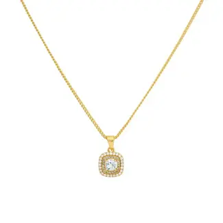24KAE 24Kae Collier 32492Y Zilver met Geelgouden Plating met Vierkante Hanger met Blauwe Stenen 40-45cm