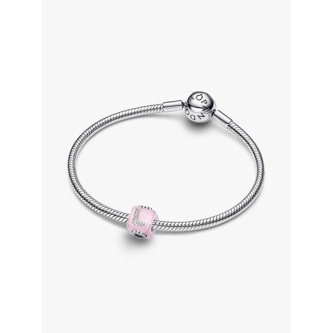 Pandora Pandora Bedel 794433C01 Zilver met LOVE in Roze Vierkant