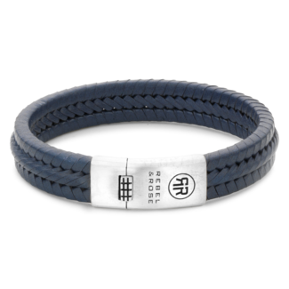 Rebel & Rose Rebel & Roze RR-L0155-S-L armband leer twisted met zilveren sluiting Navy L
