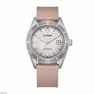Citizen Citizen Horloge NJ0229-07A Staal Automaat 100M Waterdicht Roze Band met Zilver Wijzerplaat 38.5mm