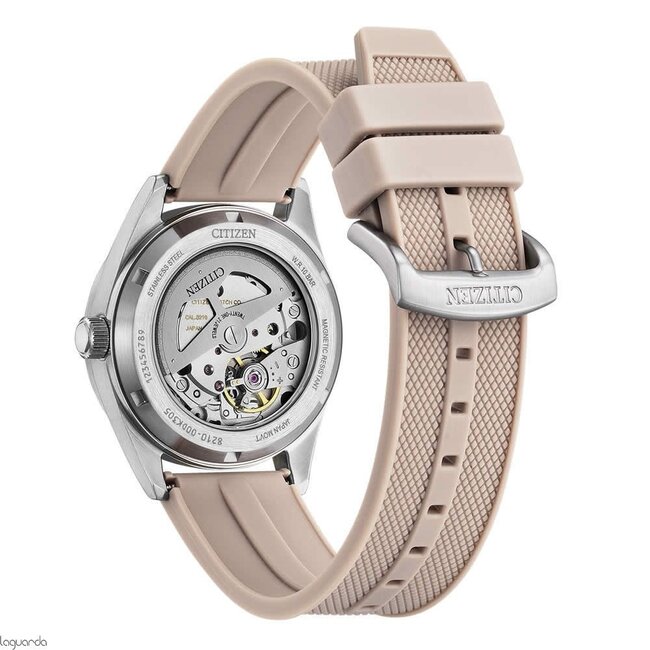 Citizen Citizen Horloge NJ0229-07A Staal Automaat 100M Waterdicht Roze Band met Zilver Wijzerplaat 38.5mm