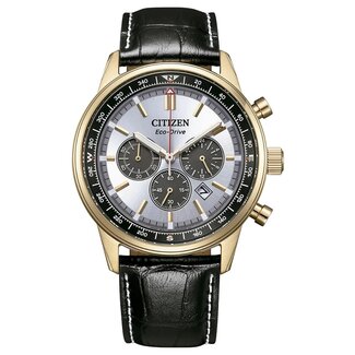 Citizen Citizen Horloge CA4723-03A  Staal Eco-Drive met Zwarte Leren Band 100M Waterdichtheid met Zilver Wijzerplaat 42mm