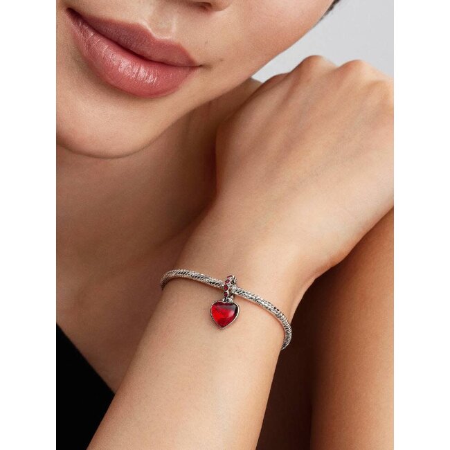 Pandora Pandora Bedel 794429C01 Zilver Hart met Rood Salsa Kristal en Klein Hart
