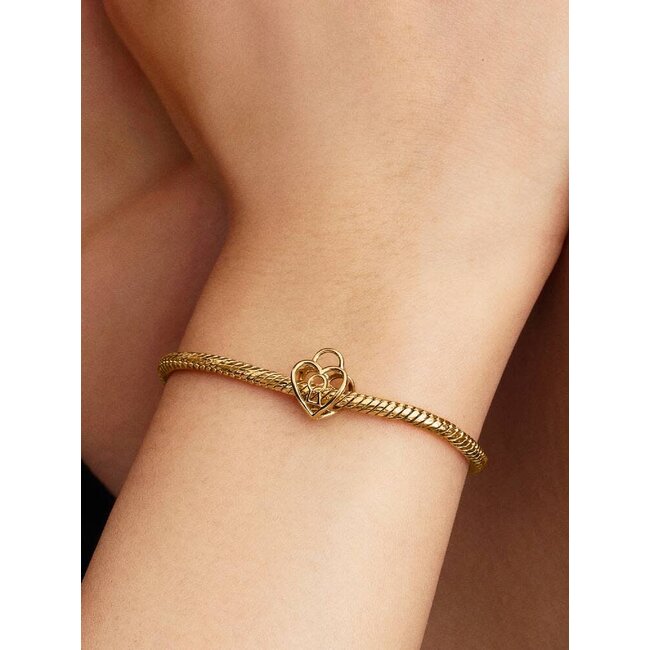 Pandora Pandora Bedel 764358C00 Zilver 14k Geelgouden Plating Opengewerkt Hart Hangslot