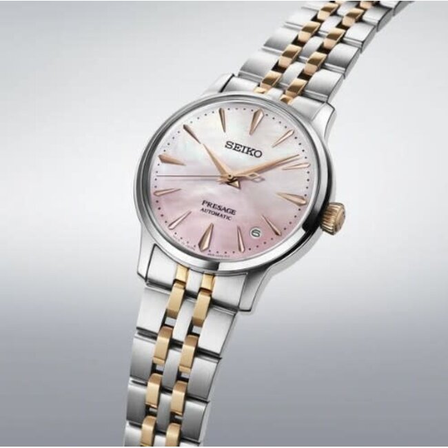 Seiko Seiko Horloge SRPM06J1 Presage Coctail Time Staal Bi-color Rose Automaat met Roze Wijzerplaat  34mm Limited Edition