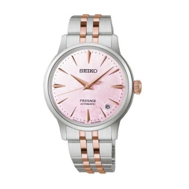 Seiko Seiko Horloge SRPM06J1 Presage Coctail Time Staal Bi-color Rose Automaat met Roze Wijzerplaat  34mm Limited Edition