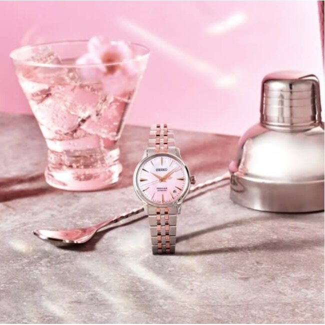 Seiko Seiko Horloge SRPM06J1 Presage Coctail Time Staal Bi-color Rose Automaat met Roze Wijzerplaat  34mm Limited Edition