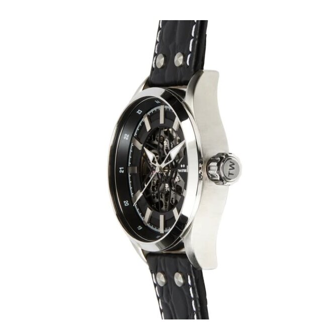 TW Steel TW Steel Horloge VS130 Skeleton Volante Staal Automaat Swiss Made met Zwart Leren Horlogeband 44mm
