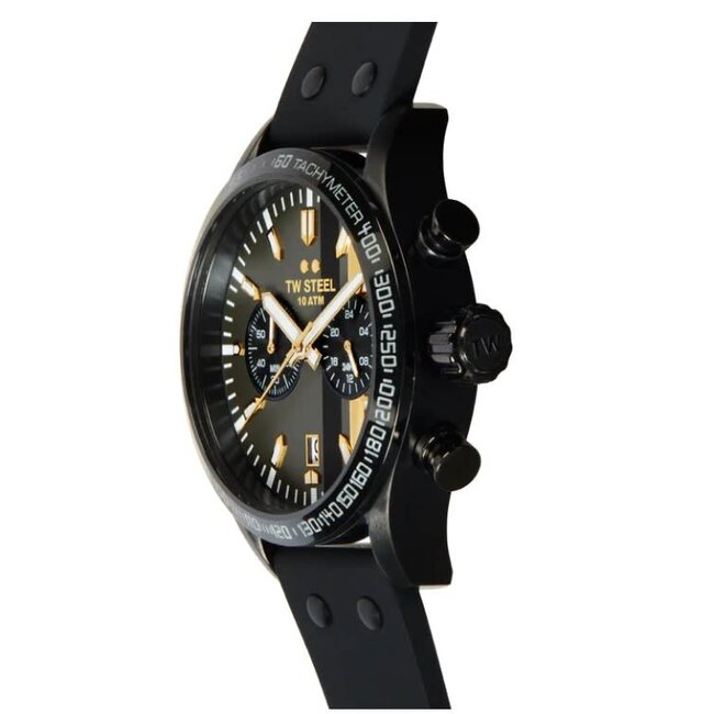 TW Steel TW Steel Horloge VS122 Staal met Zwart Coating Quartz Chronograaf met Rubberen Zwarte Horlogeband 45mm