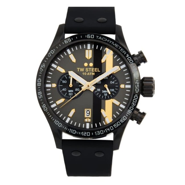 TW Steel TW Steel Horloge VS122 Staal met Zwart Coating Quartz Chronograaf met Rubberen Zwarte Horlogeband 45mm