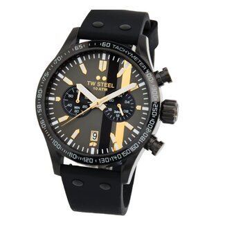 TW Steel TW Steel Horloge VS122 Staal met Zwart Coating Quartz Chronograaf met Rubberen Zwarte Horlogeband 45mm