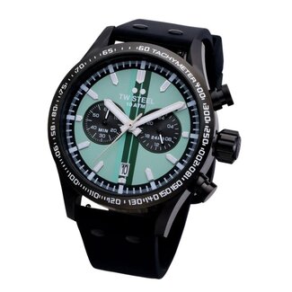 TW Steel TW Steel Horloge VS134 Volante Sport Staal met Zwarte Coating Quartz Chronograaf Mint Groene Wijzerplaat 45mm