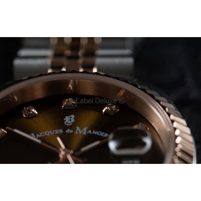 Jacques du Manoir Jacques du Manoir HorlogeJWL01202 Inspiration Staal Bicolor Rose 2 Kleuren Bruine Wijzerplaat 31mm