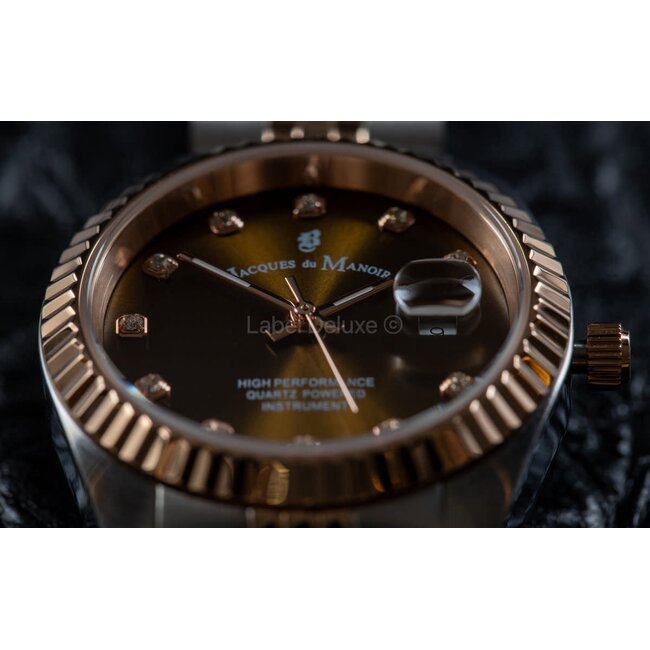 Jacques du Manoir Jacques du Manoir HorlogeJWL01202 Inspiration Staal Bicolor Rose 2 Kleuren Bruine Wijzerplaat 31mm