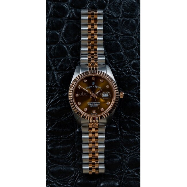 Jacques du Manoir Jacques du Manoir HorlogeJWL01202 Inspiration Staal Bicolor Rose 2 Kleuren Bruine Wijzerplaat 31mm