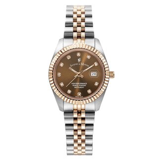 Jacques du Manoir Jacques du Manoir HorlogeJWL01202 Inspiration Staal Bicolor Rose 2 Kleuren Bruine Wijzerplaat 31mm