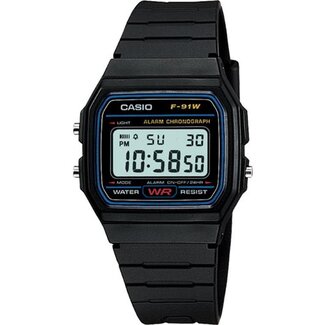 Casio G-Shock Casio Horloge F-91W-1YEG Digitaal Zwarte Band met Zwarte Wijzerplaat 38mm