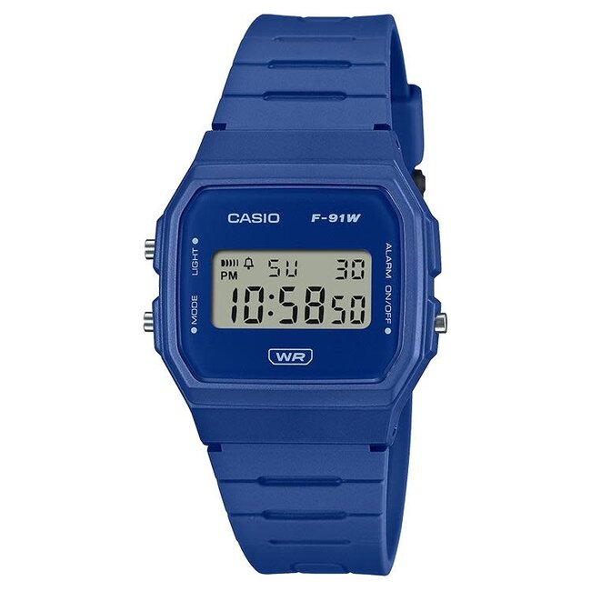 Casio G-Shock Casio Horloge F-91WB-2A1EF Digitaal Blauwe Band met Blauwe Wijzerplaat 38mm