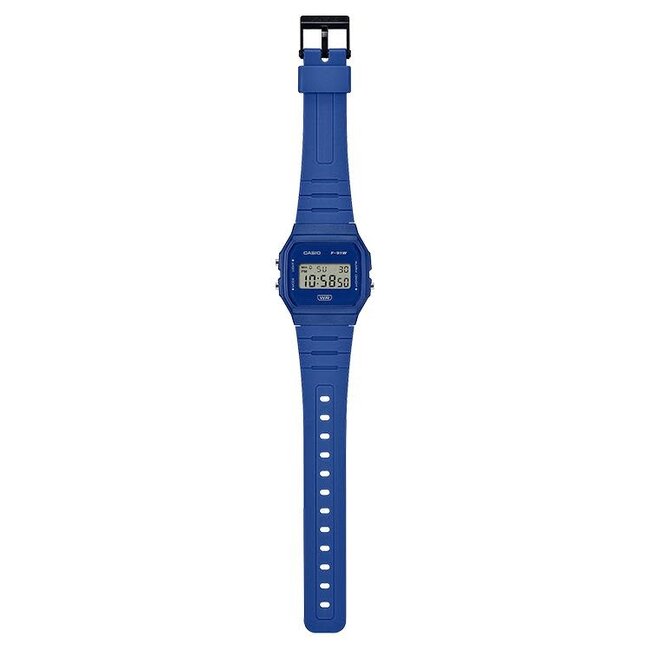 Casio G-Shock Casio Horloge F-91WB-2A1EF Digitaal Blauwe Band met Blauwe Wijzerplaat 38mm