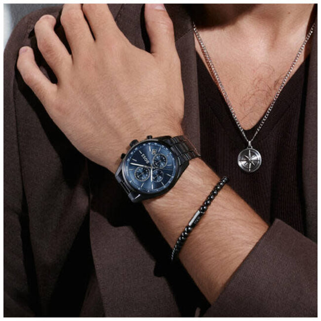 BOSS BOSS Horloge HB1514314 Grand Prix Staal met Zwarte Coating Quartz Chronograaf met Blauwe Wijzerplaat 44mm