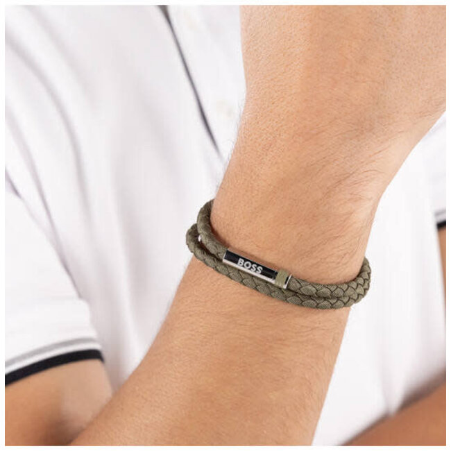 BOSS BOSS Armband HBJ1580797 Ares Summer Staal met Nylon Khaki 19cm