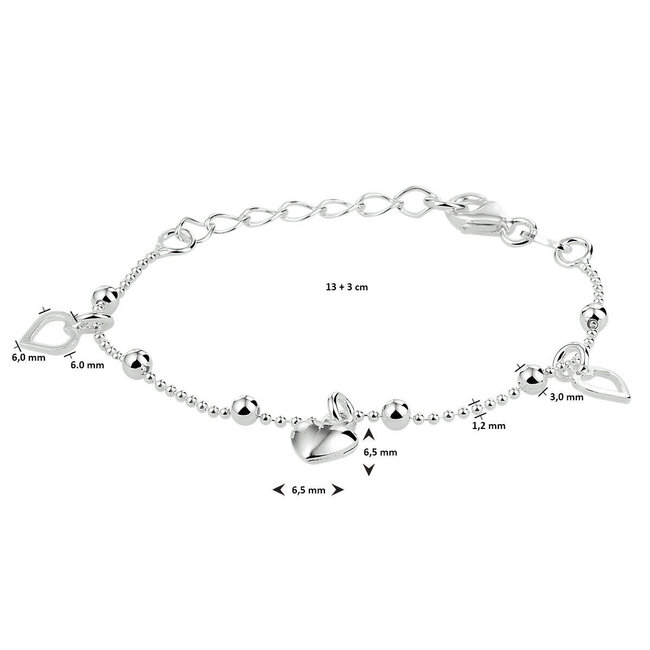 Blinckers Jewellery Huiscollectie BJ Armband 13.33307 Zilver met Hartjes 13+3cm