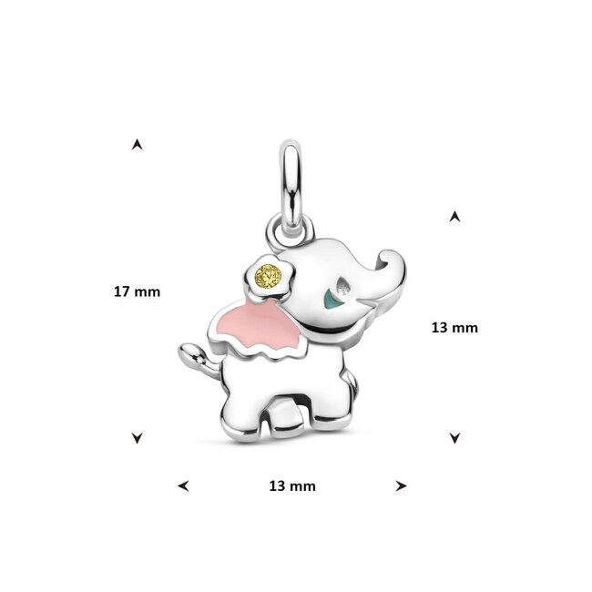 Blinckers Jewellery Huiscollectie BJ Hanger 13.41846 Zilver Emaille Olifant Zirkonia 17mm